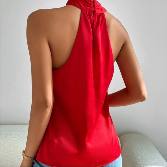 Vibrant Red Halter Tank Top XS S M L - Picture 3 of 4